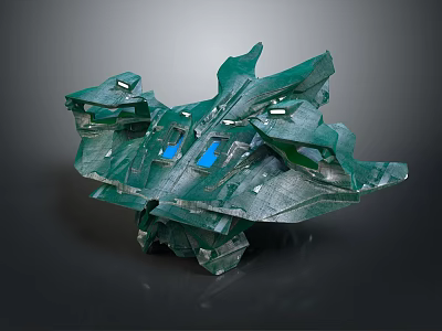 Futuristic Green Aircraft Featuring Intricate Design Blue Windows And Metallic Texture 3d model