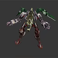 Futuristic Mechanical Warrior Robot With Multi Armed Structure And Combat Weapons
