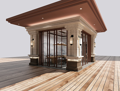 New Chinese style pavilion building door head tea room 3d model