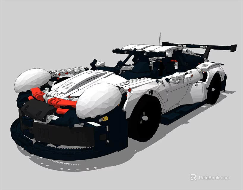 Building Blocks Race Car Model With White Body Black Accents And Aerodynamic Design 3d model 