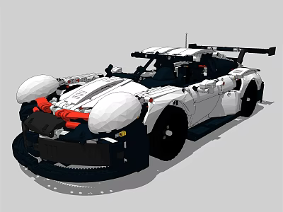 Building Blocks Race Car Model With White Body Black Accents And Aerodynamic Design 3d model