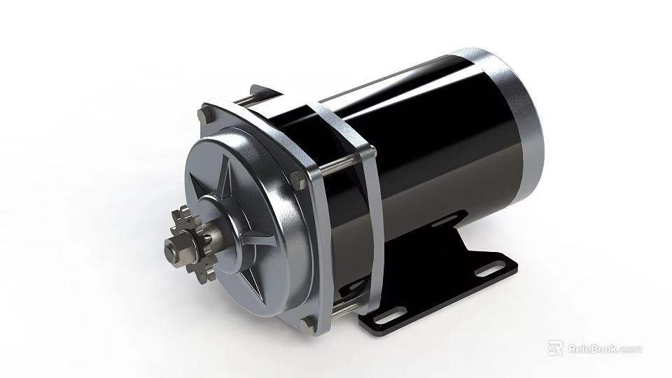 High Performance Industrial Electric Motor With Black Housing And Metal Bracket 3d model 