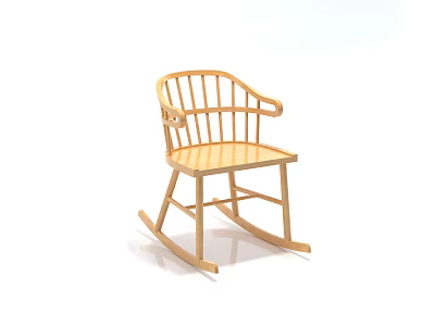 Wooden Slatted Back Armrest Rocking Leisure Chair With Light Colored Design For Comfortable Home Use 3d model