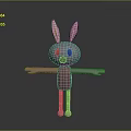 Playful 3D Cartoon Rabbit Character With Pink Ears Black Eyes Red Outfit And Arms Outstretched