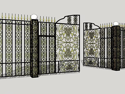 Elegant Wrought Iron Garden Gates With Intricate Patterns And Gold Accents 3d model