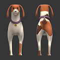 Two White And Brown Dogs With Purple Collars 3D Model Standing Pose 3d model