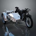 Vintage Motorcycle with Silver Sidecar Black Body Headlight and Classic Seat Design