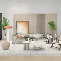 Modern Minimalist Living Room Sofa And Coffee Table Set With Wooden Floor Green Plants And Decorative Pillows