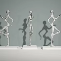 Modern Decorative Figurine Set with Three Human Figure Sculptures in Gold Black Silver