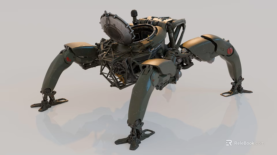 Futuristic Mechanical Spider Robot With Detailed Legs And Cockpit Design 3d model 