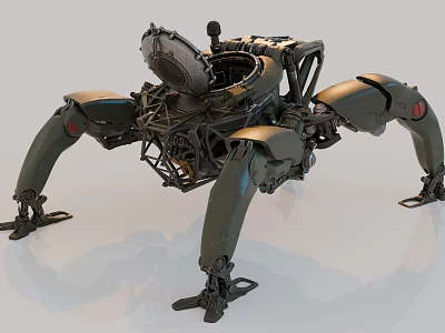 Futuristic Mechanical Spider Robot With Detailed Legs And Cockpit Design 3d model