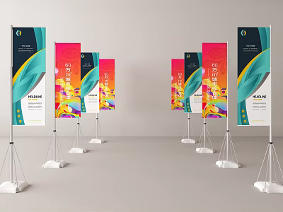 Multiple Colorful Modern Roll Up Display Billboards With Vibrant Exhibition Designs 3d model