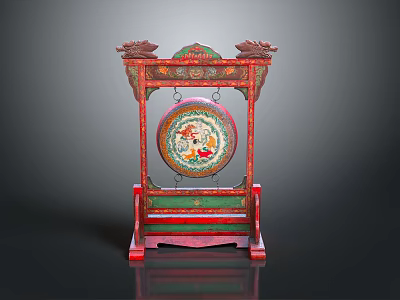Traditional Chinese Decorative Wooden Stand With Carved Dragon Painted Circular Panel 3d model