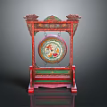 Traditional Chinese Decorative Wooden Stand With Carved Dragon Painted Circular Panel