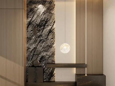 Modern Foyer Hallway With Textured Wall And Pendant Light 3d model