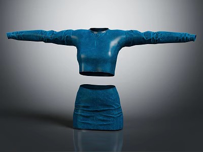Stylish Blue Cropped Top And Fitted Skirt Two Piece Outfit With Textured Fabric 3d model
