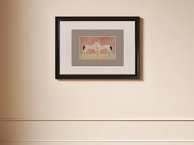 Two Horses Animal Painting With Black Frame Hanging On Light Colored Wall 3d model
