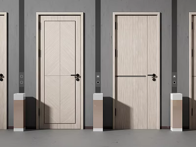 Modern Home Interior Hinged Doors With Light Wood Finish And Textured Panels 3d model