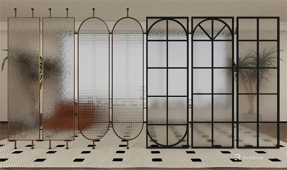 Stylish Modern Room Dividers With Metal Frames And Glass Panels For Home Decor 3d model 