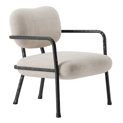 Modern Minimalist Armchair With Light Beige Linen Fabric And Black Metal Frame 3d model