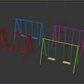 Colorful Outdoor Playground Swing Sets With Red Blue Black Orange Frames And Seats