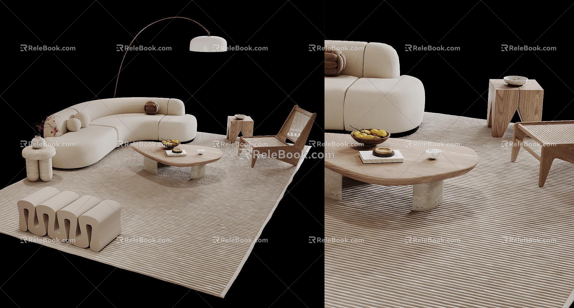 Modern cream sofa coffee table combination 3d model