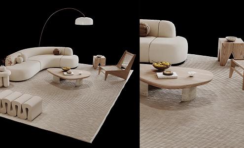 Modern cream sofa coffee table combination 3d model