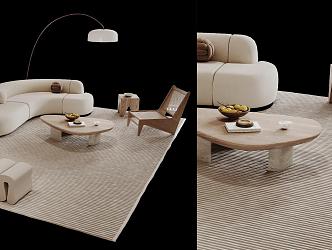 Modern cream sofa coffee table combination 3d model