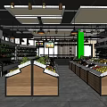 Supermarket Grocery Store With Fresh Fruits Vegetables On Wooden Display Counters And Shelves