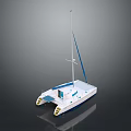 White Catamaran With Blue Accents And Modern Twin Hull Design On Water