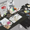 Creative Design Workbench With Drawing Tools Paints Sketches Markers And Palette