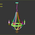 Wooden Chandelier With Red Decorative Ring And Candle Shaped Arms Hanging Chain