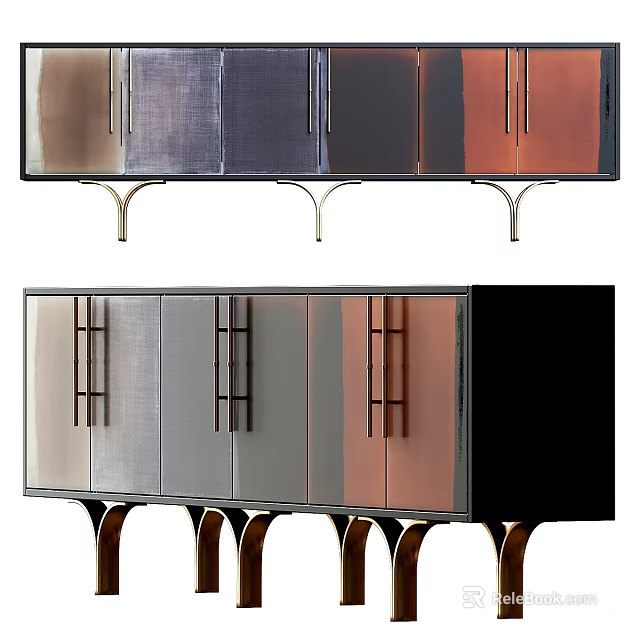 Modern Entryway Console And Side Cabinet Design With Multicolor Doors And Metal Legs 3d model 