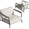 Modern Beige Upholstered Accent Chair With Black Metal Frame And Comfortable Armrests