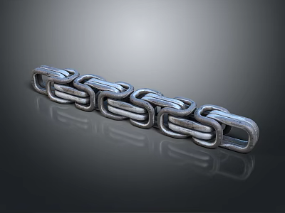 Metallic Chain With Connected Links On Black Background And Reflection 3d model