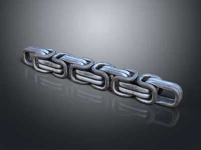 Metallic Chain With Connected Links On Black Background And Reflection 3d model Metallic Chain With Connected Links On Black Background And Reflection 3d model