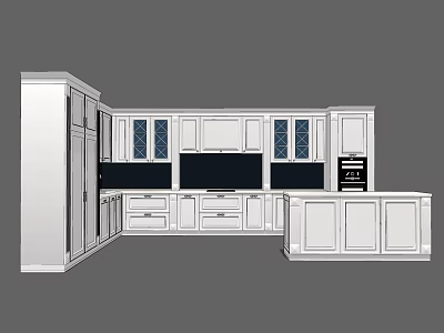 Modern Kitchen Cabinet Set With White Upper Lower Storage And Glass Doors 3d model