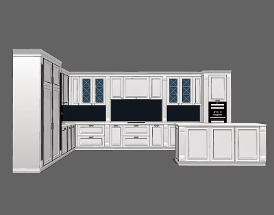 Modern Kitchen Cabinet Set With White Upper Lower Storage And Glass Doors 3d model