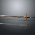 Decorative Medieval Sword With Intricate Carvings Golden Hilt And Red Handle