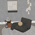 Gray Single Sofa With Blanket Yellow Ball Near Side Table Abstract Painting Pendant Lights