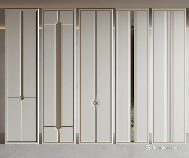 Modern Minimalist White Wall Panels With Vertical Lines And Mirror Accents For Interior Design 3d model 