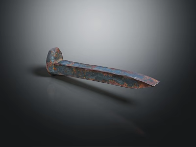 Ancient Rusted Metal Tool Artifact Isolated on Dark Background With Shadow 3d model