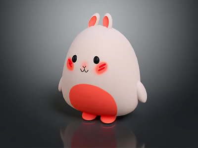Cute Cartoon Rabbit Doll With White Body Orange Belly And Pink Ears 3d model