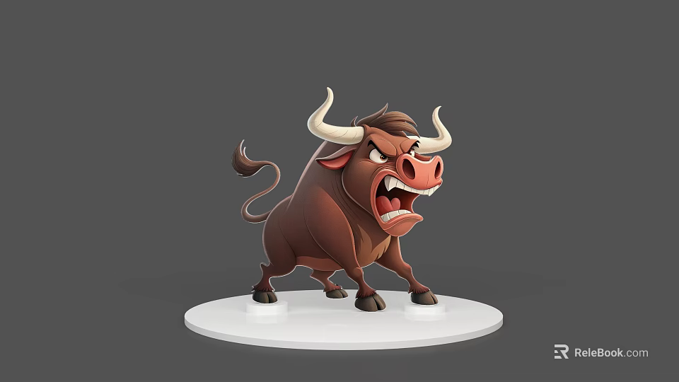 Angry Cartoon Reptile Figure With Big Horns On White Circular Base Gray Background 3d model 