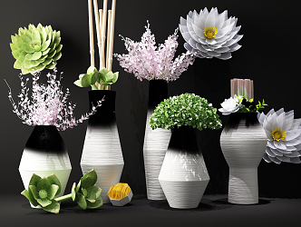 New Chinese Style Vase Flower Art Flower Ornaments Decorative Ornaments Vase Wall Decorations Furnishings 3d model