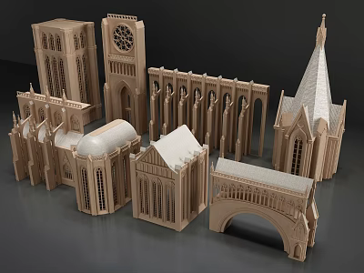 European Architecture Detailed Models Featuring Spires Arches And Ornate Designs 3d model