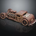 Vintage Handcrafted Car Model With Metallic Striped Body Large Wheels And Circular Engine Parts