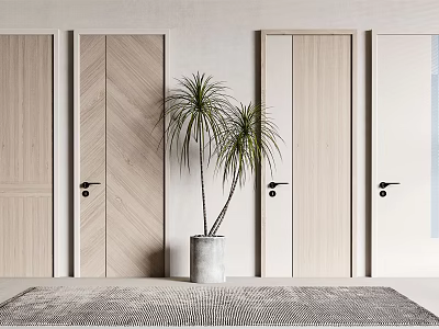 Modern Minimalist Wooden Hinged Doors With Various Wood Grain Designs In 3d model