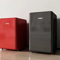 HONU Red And Black Compact Refrigerators Standing In Modern Room With Light Floor