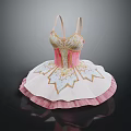 Pink And White Ballet Dress With Golden Patterned Tutu And Decorative Details